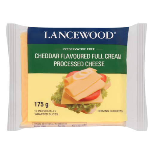LANCEWOOD Cheddar Flavoured Full Cream Processed Cheese Slices 10 Pack