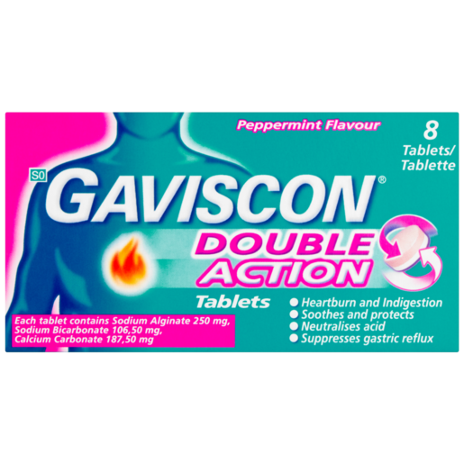 Gaviscon Double Action Peppermint Antacid Tablets 8 Pack