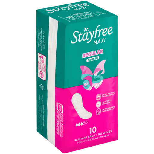 Stayfree Maxi Scented Regular Sanitary Pads For Normal Flow No Wings 10 Pack