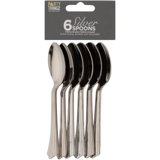 Party Thingz Silver Plastic Spoons 6 Pack