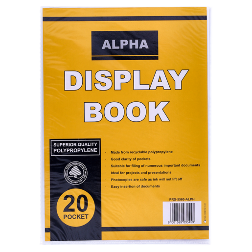 Alpha Orange Display Book 20 Pocket