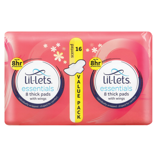 Lil-Lets Essentials Scented Winged Thick Pads 16 Pack