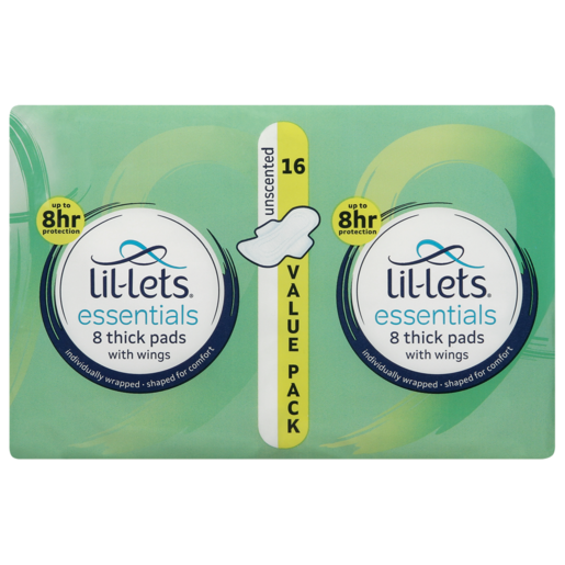 Lil-Lets Essentials Unscented Winged Thick Pads 16 Pack