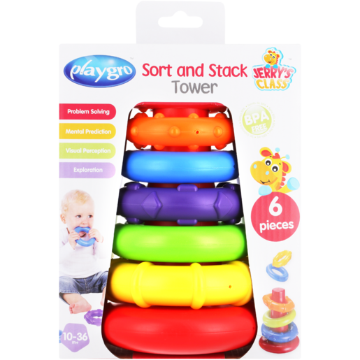 Playgro Sort and Stack Tower 6 Piece 10-36 Months+