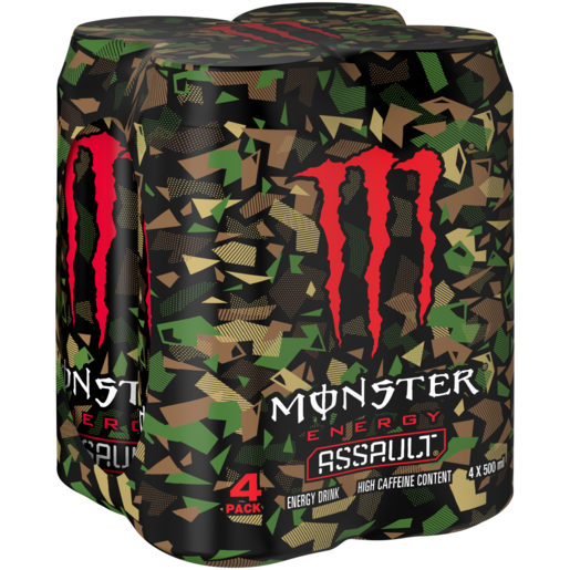 Monster Assault Energy Drink Cans 4 x 500ml