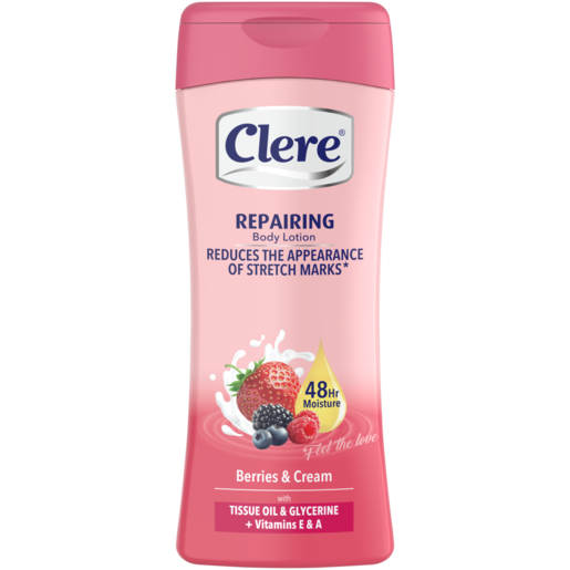 Clere Tissue Oil & Pure Glycerine Enriched Berries & Cream Pampering Body Lotion Bottle 400ml