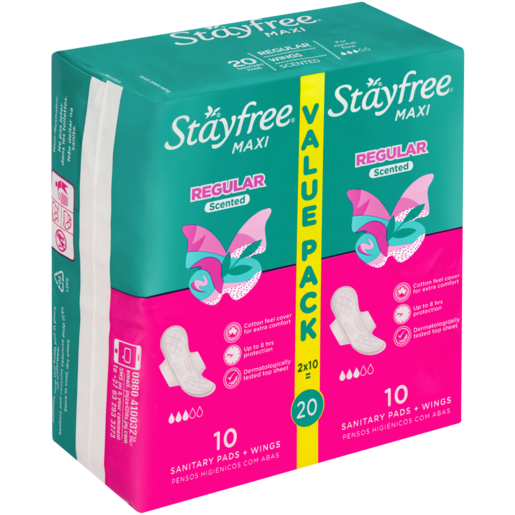 Stayfree Maxi Regular Scented Sanitary Pads With Wings 20 Pack