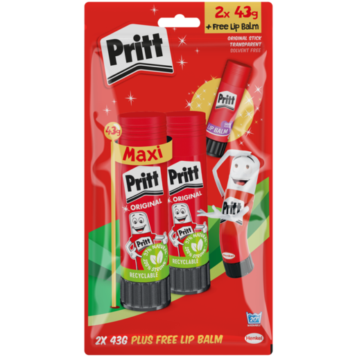 Pritt Glue Stick Plus Free Pritt Lip Ice 2 x 43g 