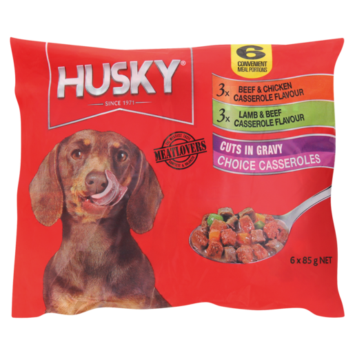 Husky Cuts In Gravy Choice Assorted Casserole Dog Food Pouches 6 x 85g