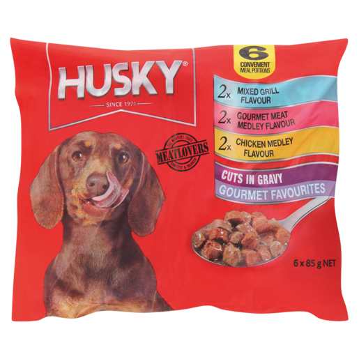Husky Cuts In Gravy Gourmet Favourites Dog Food Pouches 6 x 85g
