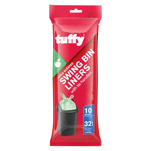 Tuffy 10 Pack Apple Scented Swing Bin Liners With Tie Handles 590mm x 600mm