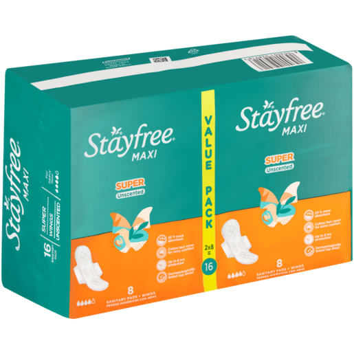 Stayfree Super Heavy Flow Unscented Sanitary Pads 16 Pack