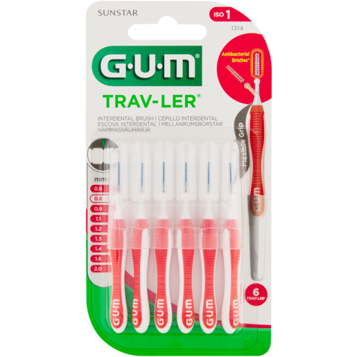 G.U.M Sunstar Trav-Ler Interdental Brushes 0.8mm 6 Pack