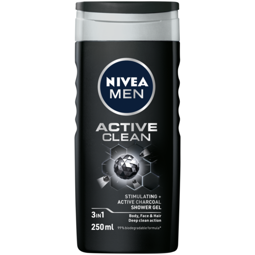 NIVEA MEN Active Clean With Active Charcoal Shower Gel Bottle 250ml