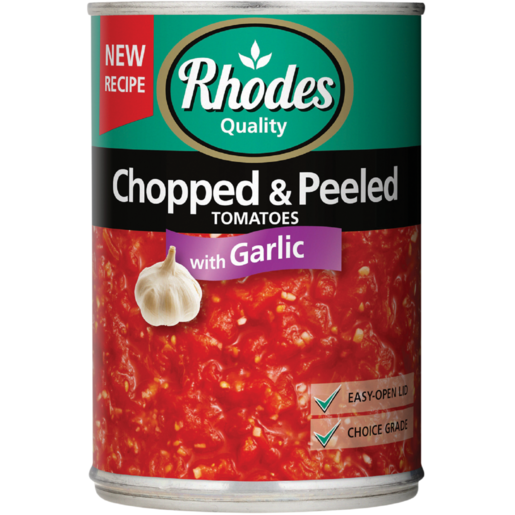 Rhodes Chopped & Peeled Tomatoes With Garlic 410g