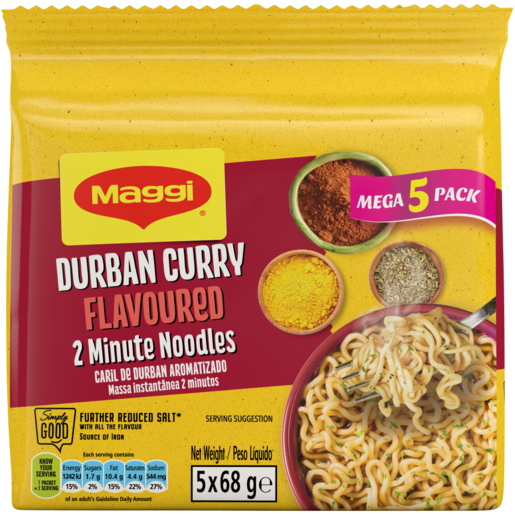 Maggi Durban Curry Flavoured 2 Minute Noodles 5 x 68g