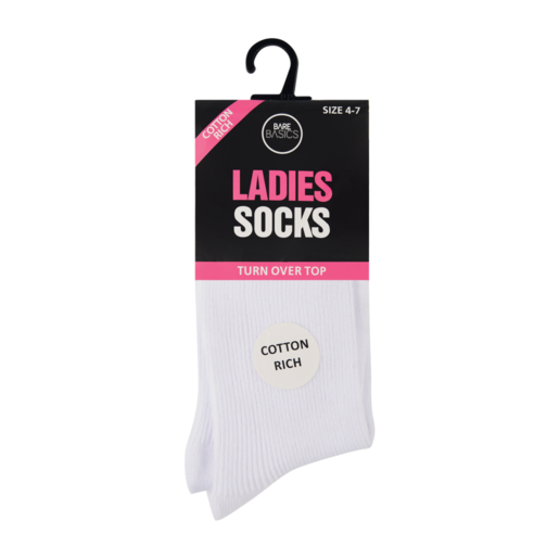 Bare Basics Ladies White Cotton Rich Socks Size 4-7