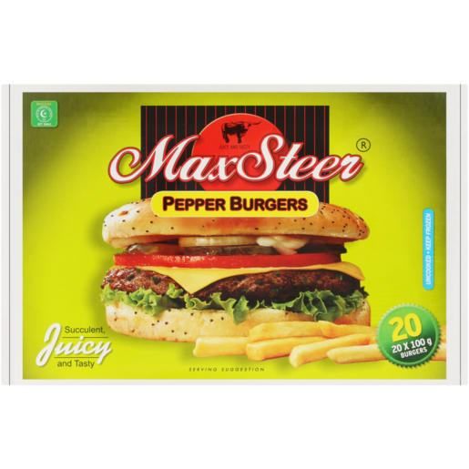 MaxSteer Frozen Pepper Beef Burgers 20 x 100g