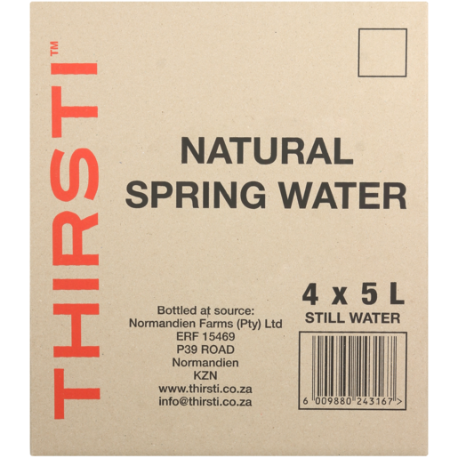 Thirsti Natural Spring Still Water Bottles 4 x 5L