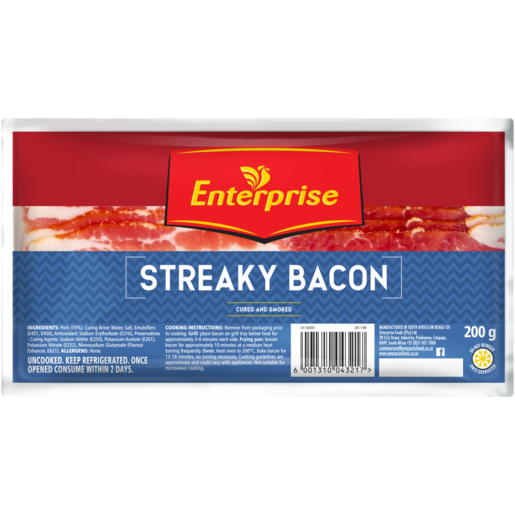 Enterprise Cured & Smoked Streaky Back Bacon 200g