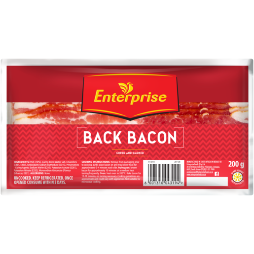Enterprise Cured & Smoked Back Bacon 200g