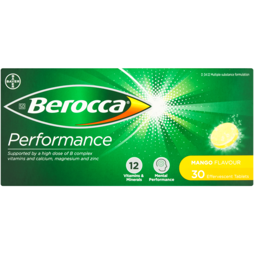 Berroca Performance Mango Flavoured Effervescent Tablets 30 Pack