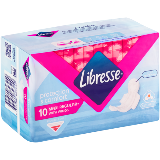 Libresse Protection & Comfort Unscented Maxi Regular Sanitary Pads With Wings 10 Pack