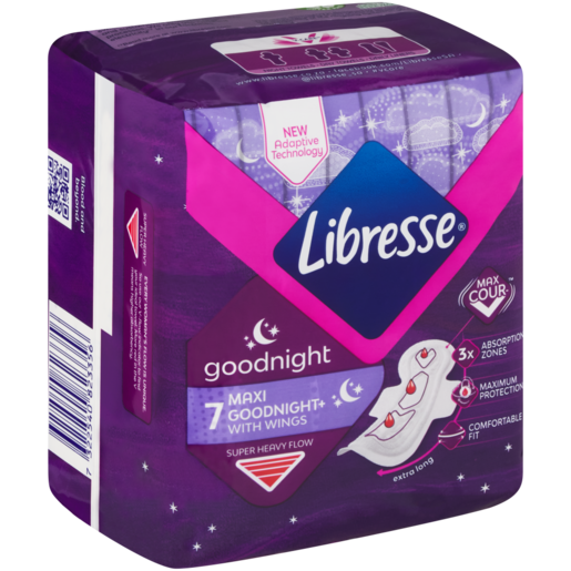 Libresse Goodnight Maxi Extra Long Super Heavy Sanitary Pads With Wings 7 Pack