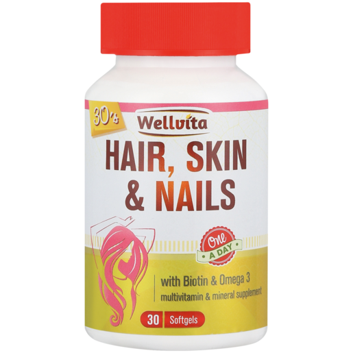 Wellvita Hair, Skin & Nails Multivitamin & Mineral Supplement 30 Softgels