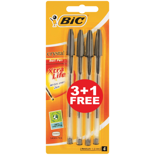 BIC Crystal Ball Pen Xtra Life Pen Black 4 Pack