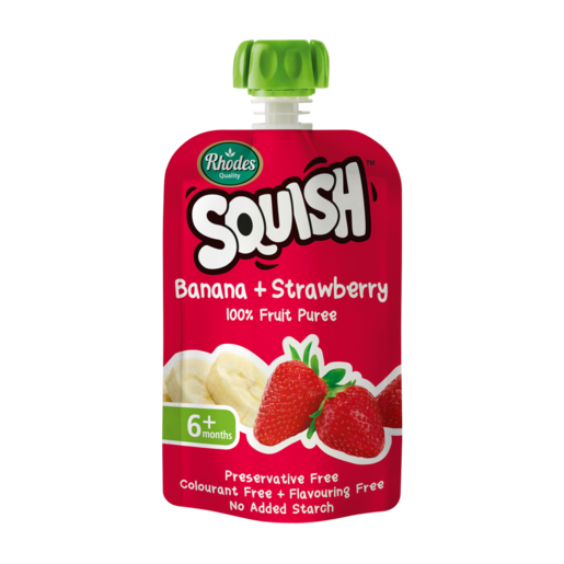 Rhodes Quality Squish Banana & Strawberry Fruit Puree 6 Months+ Pouch 110ml