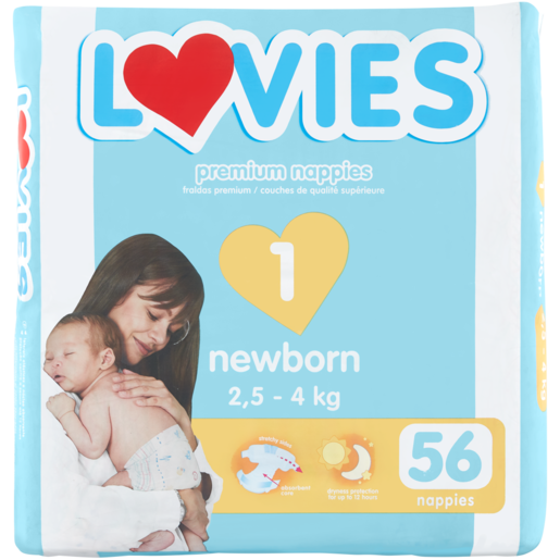 Lovies Newborn Premium Nappies 2.5 - 4kg 56 Pack