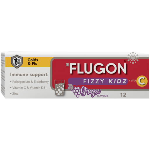 Flugon Fizzy Kids & Vita C Grape Flavoured Effervescent 12 Pack