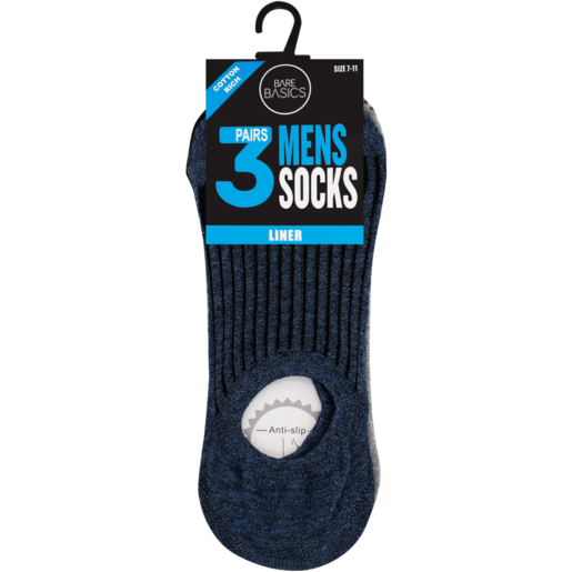 Bare Basics Men's Liner Socks 7-11 3 Pack