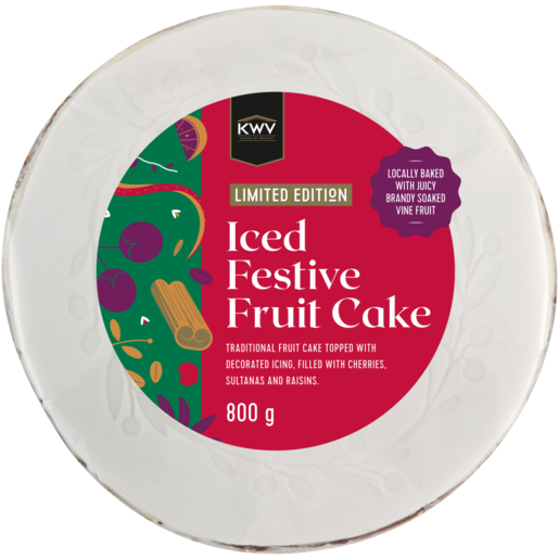 Limited Edition KWV Brandy Iced Festive Fruit Cake 800g