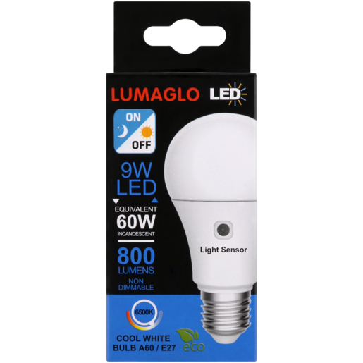 Lumaglo Cool White Energy Saving A60/E27 Light Sensor LED Globe 9W