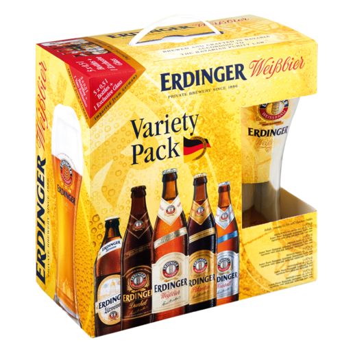 Erdinger Wieblier Variety Pack Beer Bottles 5 x 500ml With Glass Gift Pack