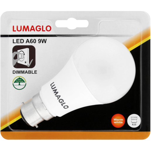 Lumaglo Warm White A60/B22 Dimmable LED Globe 9W