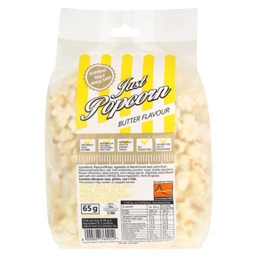 Just Popcorn Butter Flavoured Popcorn 65g