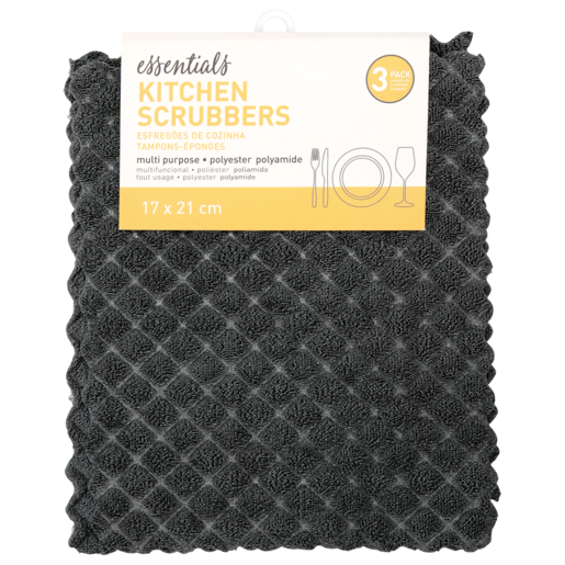Essentials Grey Kitchen Cleaning Pads 3 Pack