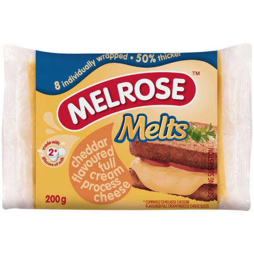 Melrose Melts Cheddar Flavoured Full Cream Process Cheese Slices 200g