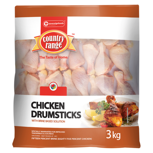 Country Range Frozen Chicken Drumsticks With Brine Solution 3kg