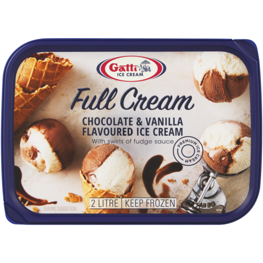 Gatti Ice Cream Chocolate & Vanilla Flavoured Full Cream Ice Cream Tub 2L
