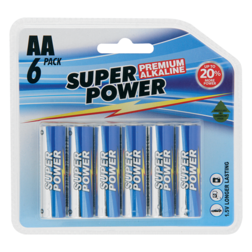 Super Power Premium AA Alkaline Batteries 6 Pack