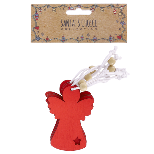 Santa's Choice Red Wooden Angel Christmas Tree Decoration 6 Pack