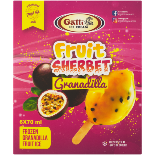 Gatti Ice Cream Granadilla Flavoured Fruit Sherbet Ice Lollies 6 x 70ml