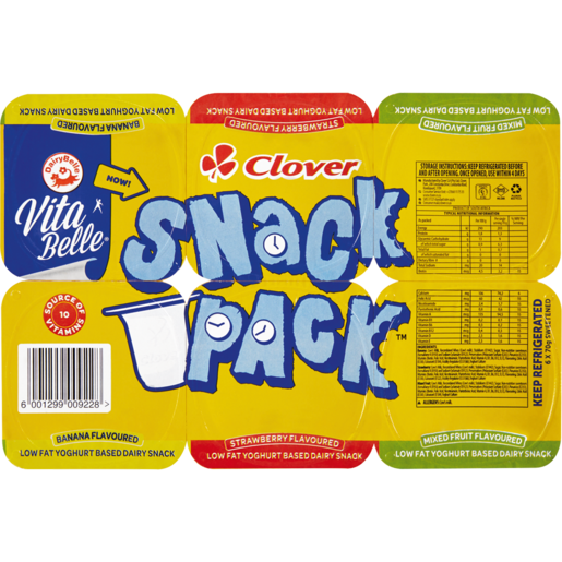 Clover Snack Pack Banana/Strawberry/Mixed Fruit Dairy Snack 6 x 70g