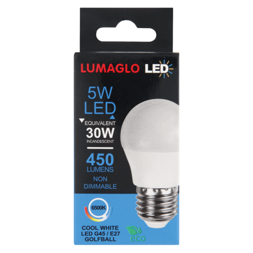 Lumaglo Cool White G45/E27 LED Golfball Globe 5W