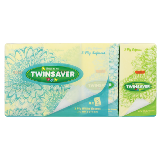 Twinsaver White 3 Ply Tissues 8 Pack