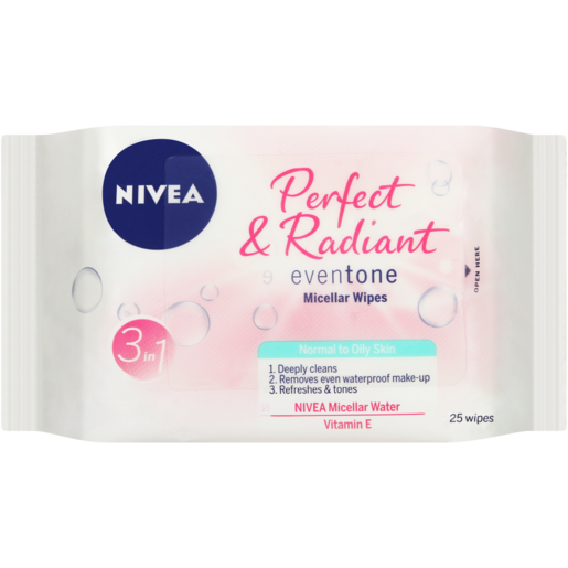 NIVEA Perfect & Radiant 3-In-1 Eventone Micellar Wipes 25 Pack